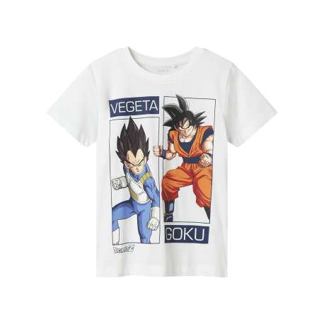 T-shirt en coton biologique blanc imprimé avec une coupe droite et un col rond
