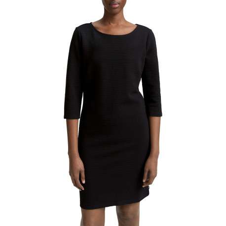 Robe courte noire unie avec un col rond et des manches longues - Image 2