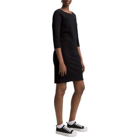 Robe courte noire unie avec un col rond et des manches longues - Image 4