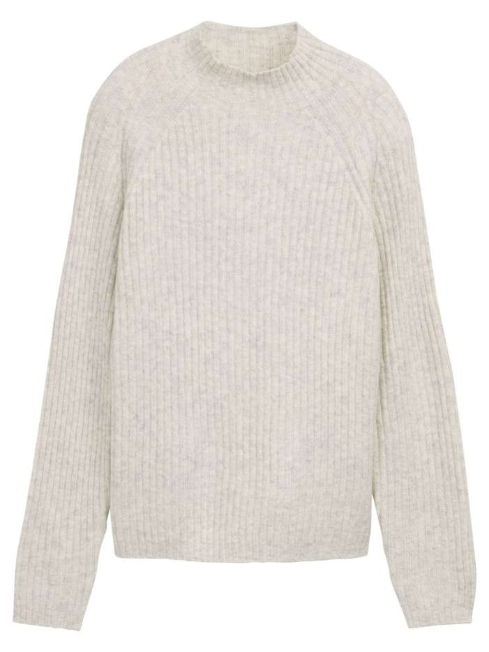 Pull beige uni côtelé avec...