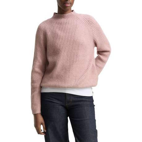 Pull rose uni côtelé avec un col rond et des manches longues - Image 2