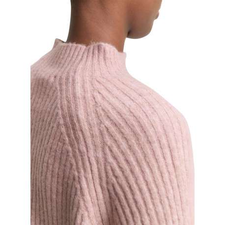 Pull rose uni côtelé avec un col rond et des manches longues - Image 4