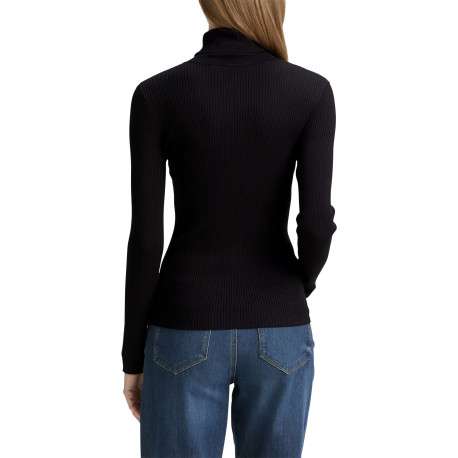 Pull noir uni avec un col roulé côtelé et des manches longues - Image 3