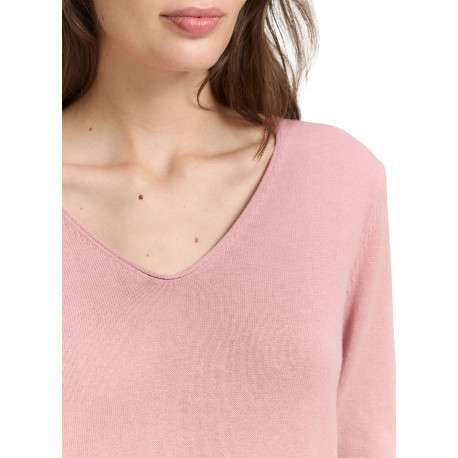 Pull tricoté en coton mélangé rose uni avec un col v arrondi - Image 3