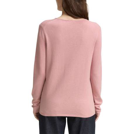 Pull tricoté en coton mélangé rose uni avec un col v arrondi - Image 4