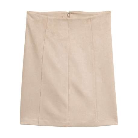 Jupe courte beige unie en daim avec fermeture à glissière à l'arrière