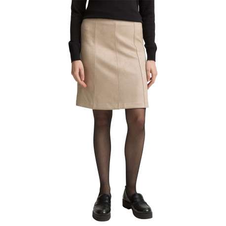 Jupe courte beige unie en daim avec fermeture à glissière à l'arrière - Image 2