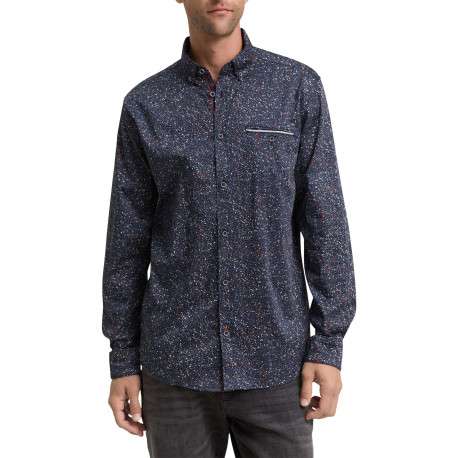 Chemise en coton marine motif fantaisie avec un col à rabats - Image 2