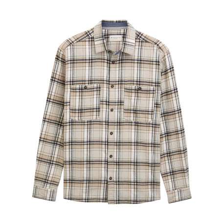 Chemise en coton beige à motif écossais pourvue d'une boutonnière