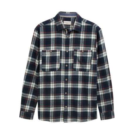 Chemise en coton marine à motif écossais pourvue d'une boutonnière
