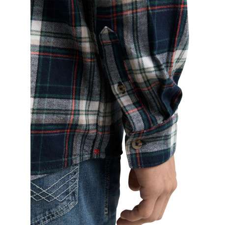 Chemise en coton marine à motif écossais pourvue d'une boutonnière - Image 4