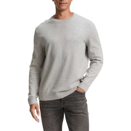 Pull en coton gris clair avec un col rond et des manches longues - Image 2