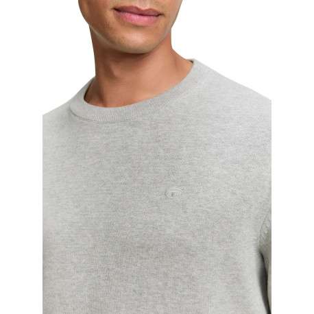Pull en coton gris clair avec un col rond et des manches longues - Image 4