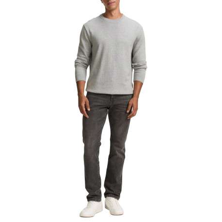 Pull en coton gris clair avec un col rond et des manches longues - Image 5