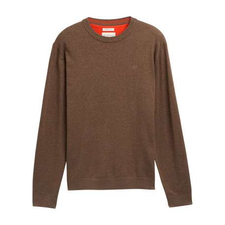 Pull en coton brun uni avec un col rond et des manches longues