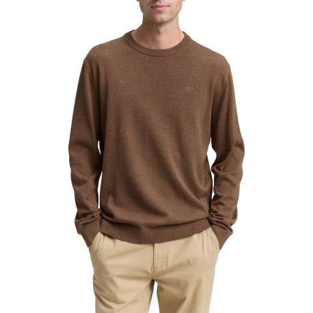 Pull en coton brun uni avec un col rond et des manches longues - Image 2