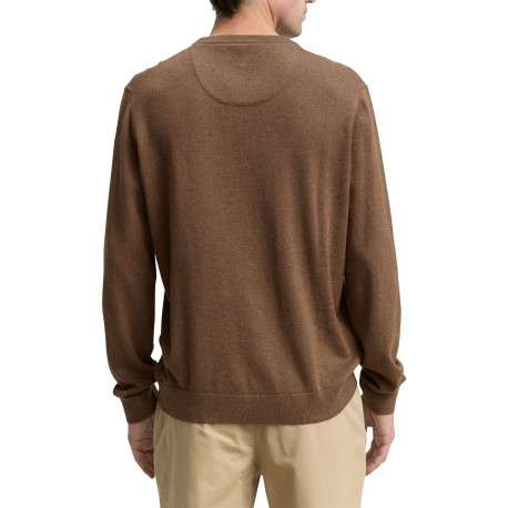Pull en coton brun uni avec un col rond et des manches longues - Image 3