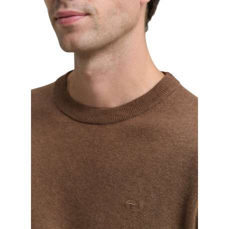Pull en coton brun uni avec un col rond et des manches longues - Image 4