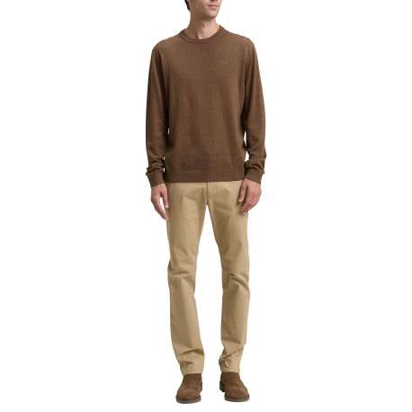 Pull en coton brun uni avec un col rond et des manches longues - Image 5