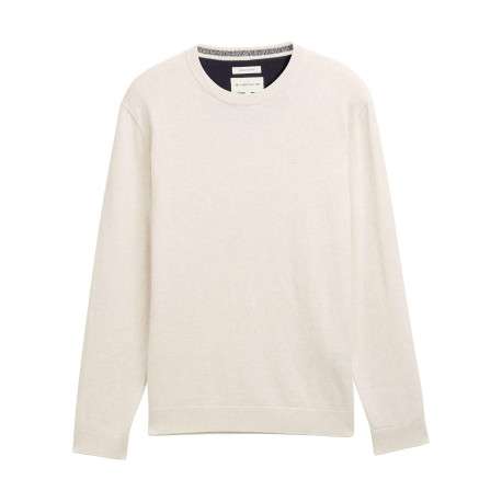 Pull en coton écru uni avec un col rond et des manches longues