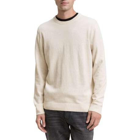 Pull en coton écru uni avec un col rond et des manches longues - Image 2