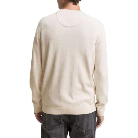 Pull en coton écru uni avec un col rond et des manches longues - Image 3