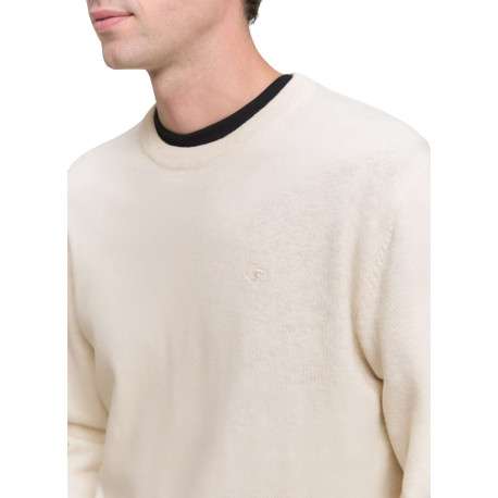 Pull en coton écru uni avec un col rond et des manches longues - Image 4