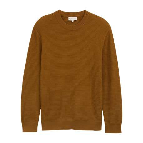 Pull en coton camel uni avec un col rond et des manches longues