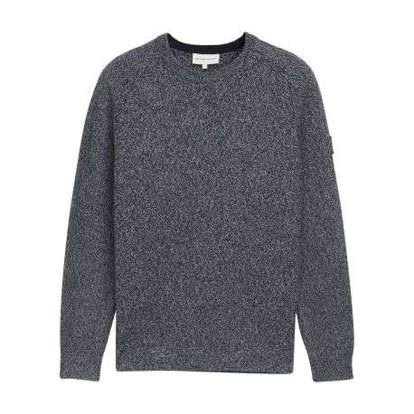 Pull en coton anthracite moucheté avec un col rond et des manches longues