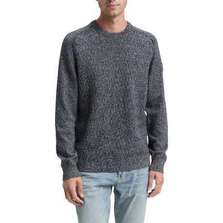 Pull en coton anthracite moucheté avec un col rond et des manches longues - Image 2