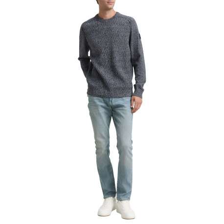 Pull en coton anthracite moucheté avec un col rond et des manches longues - Image 5