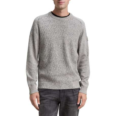 Pull en coton gris clair moucheté avec un col rond et des manches longues - Image 2