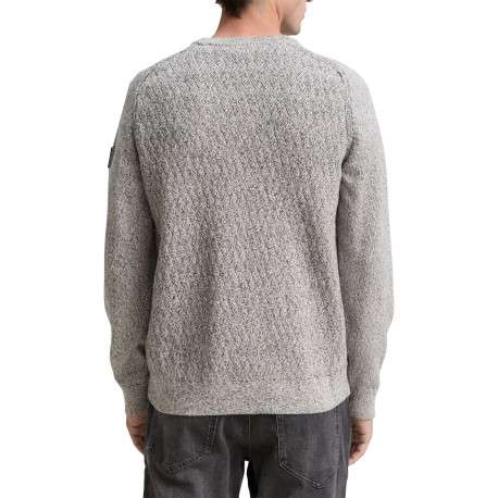 Pull en coton gris clair moucheté avec un col rond et des manches longues - Image 3
