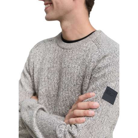 Pull en coton gris clair moucheté avec un col rond et des manches longues - Image 4