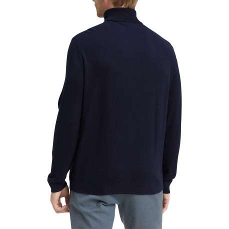 Pull en coton marine uni avec un col roulé et des manches longues - Image 3