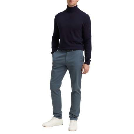 Pull en coton marine uni avec un col roulé et des manches longues - Image 5