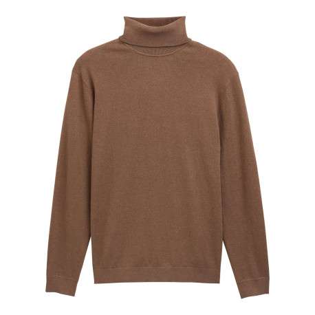 Pull en coton brun uni avec un col roulé et des manches longues
