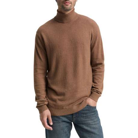 Pull en coton brun uni avec un col roulé et des manches longues - Image 2