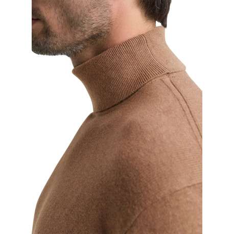 Pull en coton brun uni avec un col roulé et des manches longues - Image 4