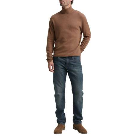 Pull en coton brun uni avec un col roulé et des manches longues - Image 5
