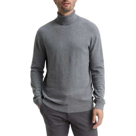 Pull en coton gris uni avec un col roulé et des manches longues