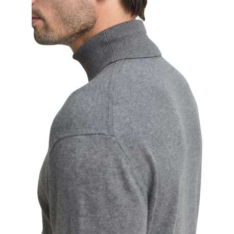 Pull en coton gris uni avec un col roulé et des manches longues - Image 3
