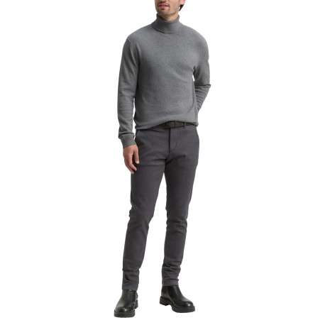 Pull en coton gris uni avec un col roulé et des manches longues - Image 4