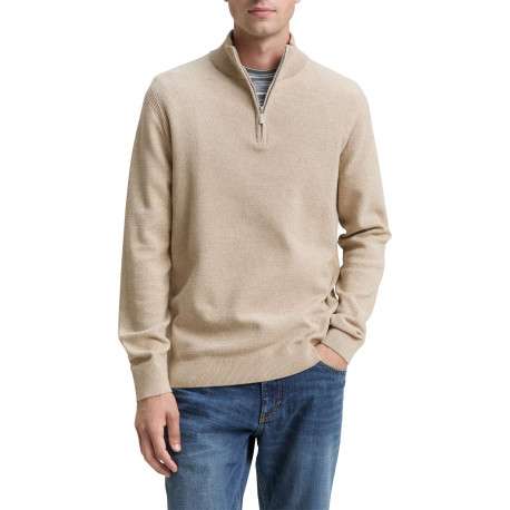 Pull en coton beige uni avec un col camionneur et des manches longues - Image 2
