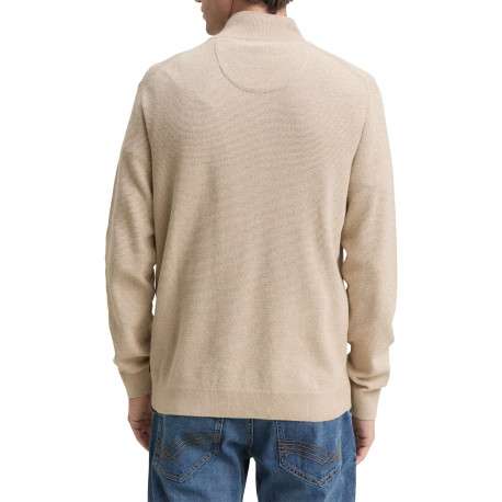Pull en coton beige uni avec un col camionneur et des manches longues - Image 3