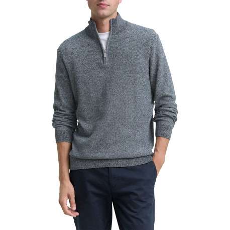 Pull en coton gris uni avec un col camionneur et des manches longues - Image 2
