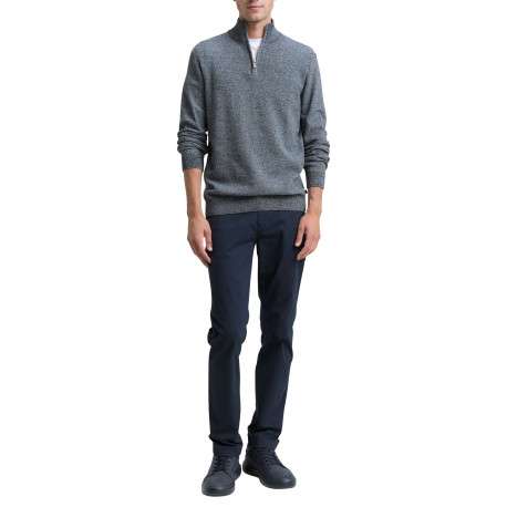 Pull en coton gris uni avec un col camionneur et des manches longues - Image 5
