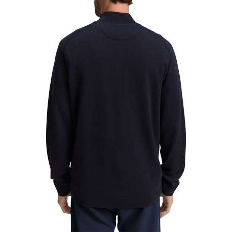 Pull en coton marine uni avec un col camionneur côtelé à zip - Image 5