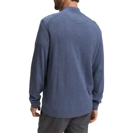 Pull en coton bleu uni avec un col camionneur côtelé à zip - Image 3
