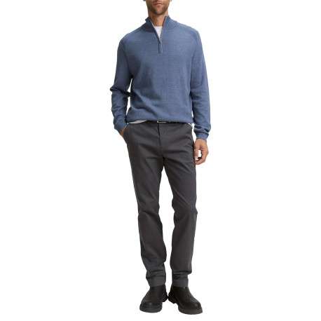 Pull en coton bleu uni avec un col camionneur côtelé à zip - Image 5